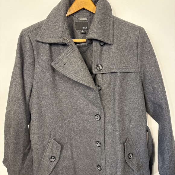 JACKET PEACOAT WOMENS 1X WOOL BLEND Belted BUTTON UP GRAY COAT - Picture 2 of 9